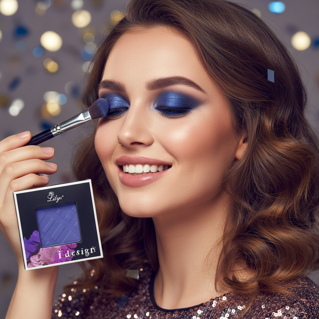 Woman applying Lilyz Eyeshadow Mono Navy Blue for a bold dramatic evening look