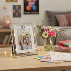 Silver Age 16 milestone photo frame displayed on a teenager's bedroom shelf with fairy lights and birthday cards