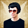 Elvis Presley style black pompadour wig - premium men's fancy dress costume accessory with realistic texture and volume
