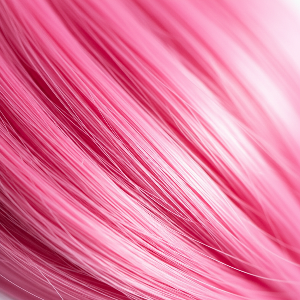 Extreme macro close-up of hot pink Stargazer hair extension strands showing silky texture and finish