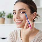 Woman applying Collection Blue Belle kohl eyeliner pencil to create vibrant eye makeup look