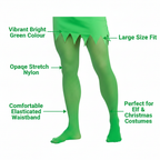 Men's green elf tights Large feature infographic highlighting key product benefits and specifications