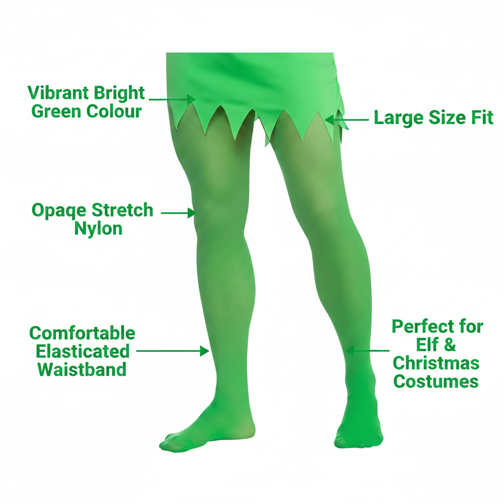 Men's green elf tights Large feature infographic highlighting key product benefits and specifications