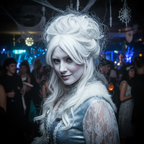 Person with striking white temporary hair colour at Halloween party - Party Success hair spray costume results