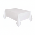 White plastic tablecloth draped over a rectangular table on a pure white background — studio hero shot