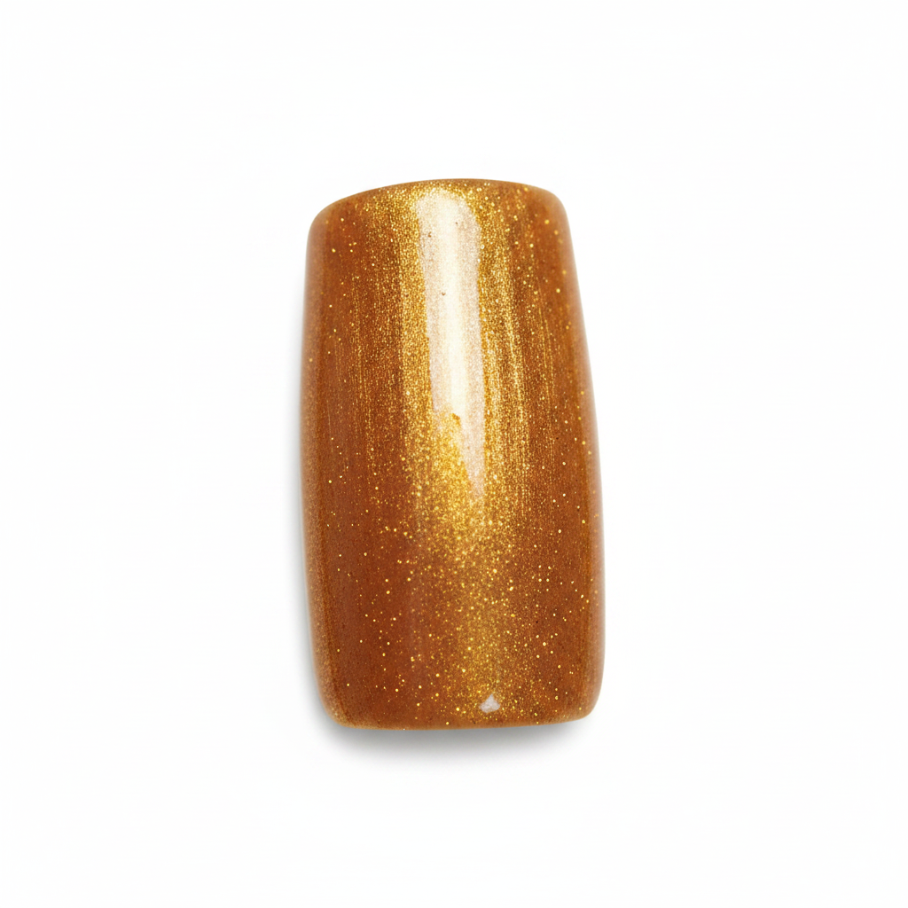 Close-up macro swatch of Barry M Syrup 149 gold shimmer nail polish