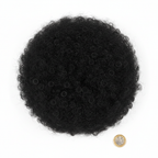 Giant Black Afro Wig placed beside a £1 coin on white background to show scale and size