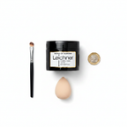 Leichner Camera Clear Foundation Blend of Almond flat lay with £1 coin for size reference