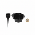 Black Hair Dye Brush And Bowl Set Flat Lay with £1 Coin for Scale on White Background