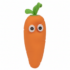 Crazy Squeezy Carrot squishy squeeze toy with orange body and googly eyes on white background