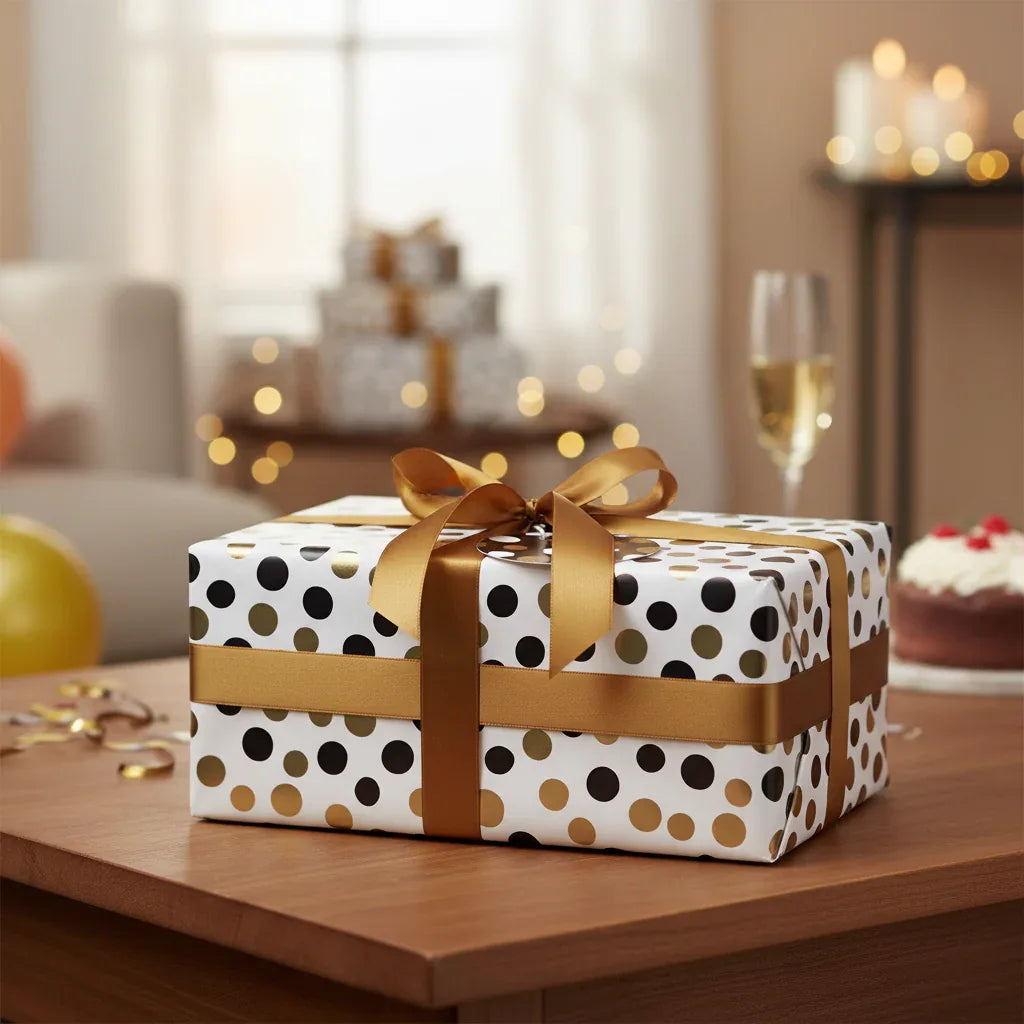 Flatwrap Generic 2 Sheets & 2 Tags Dots Black And Gold - Why Not Shop