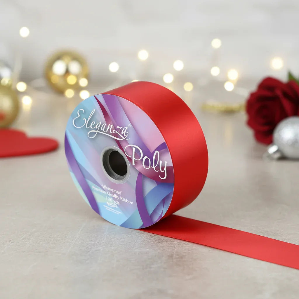 Eleganza Poly Ribbon 50mm x 91m (100yds) Red - Why Not Shop