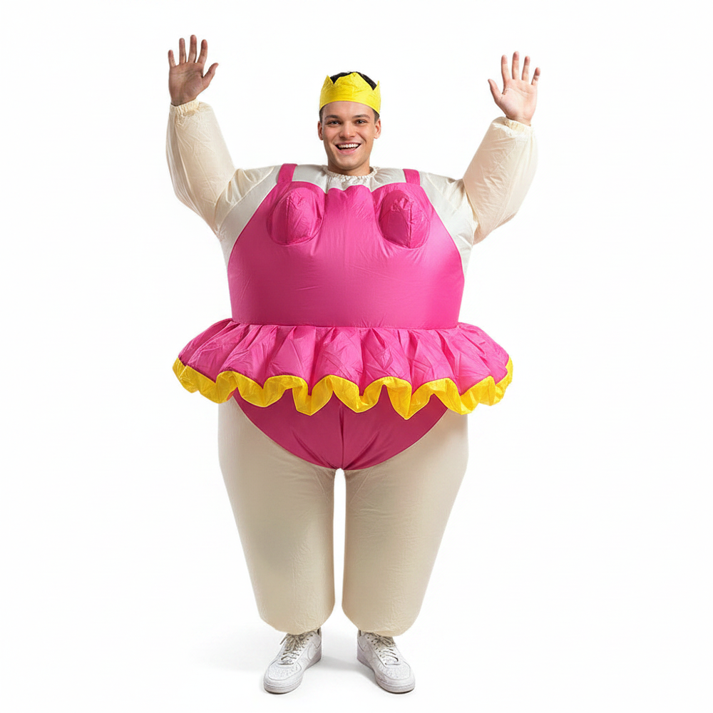 Inflatable Funny Ballerina costume on pure white background — studio hero shot, Amazon/eBay compliant