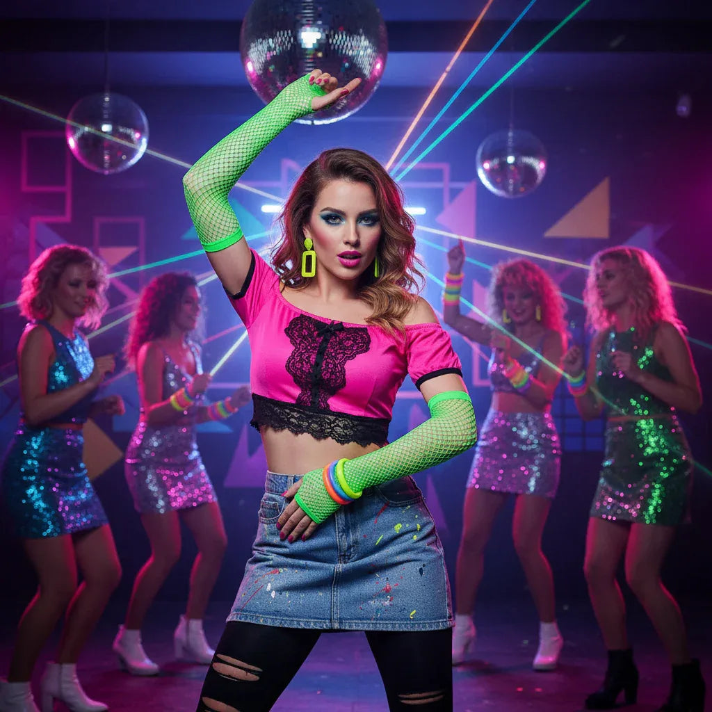 Wicked Costumes Women's 80's Neon Green Long Net Gloves - Why Not Shop