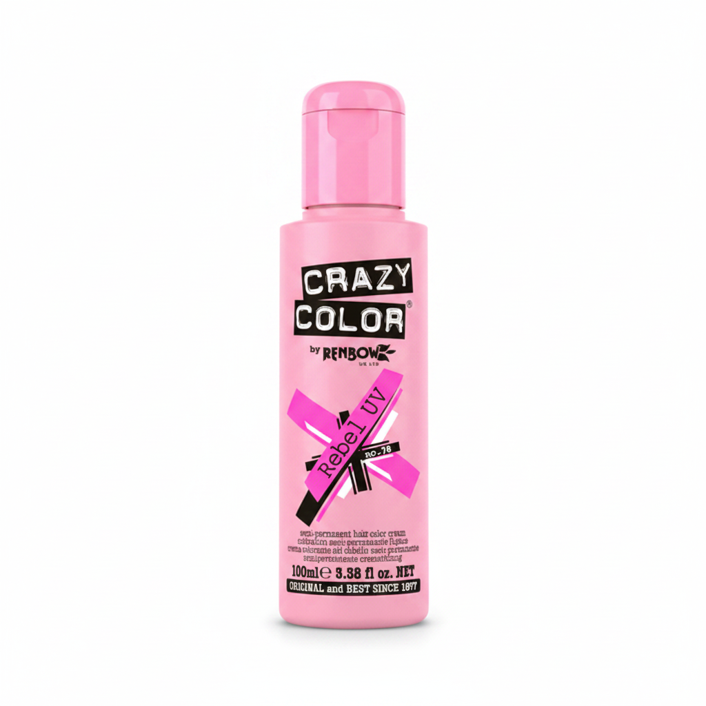 Crazy Color Rebel UV Neon Pink Semi-Permanent Hair Dye 100ml - studio hero shot on white background