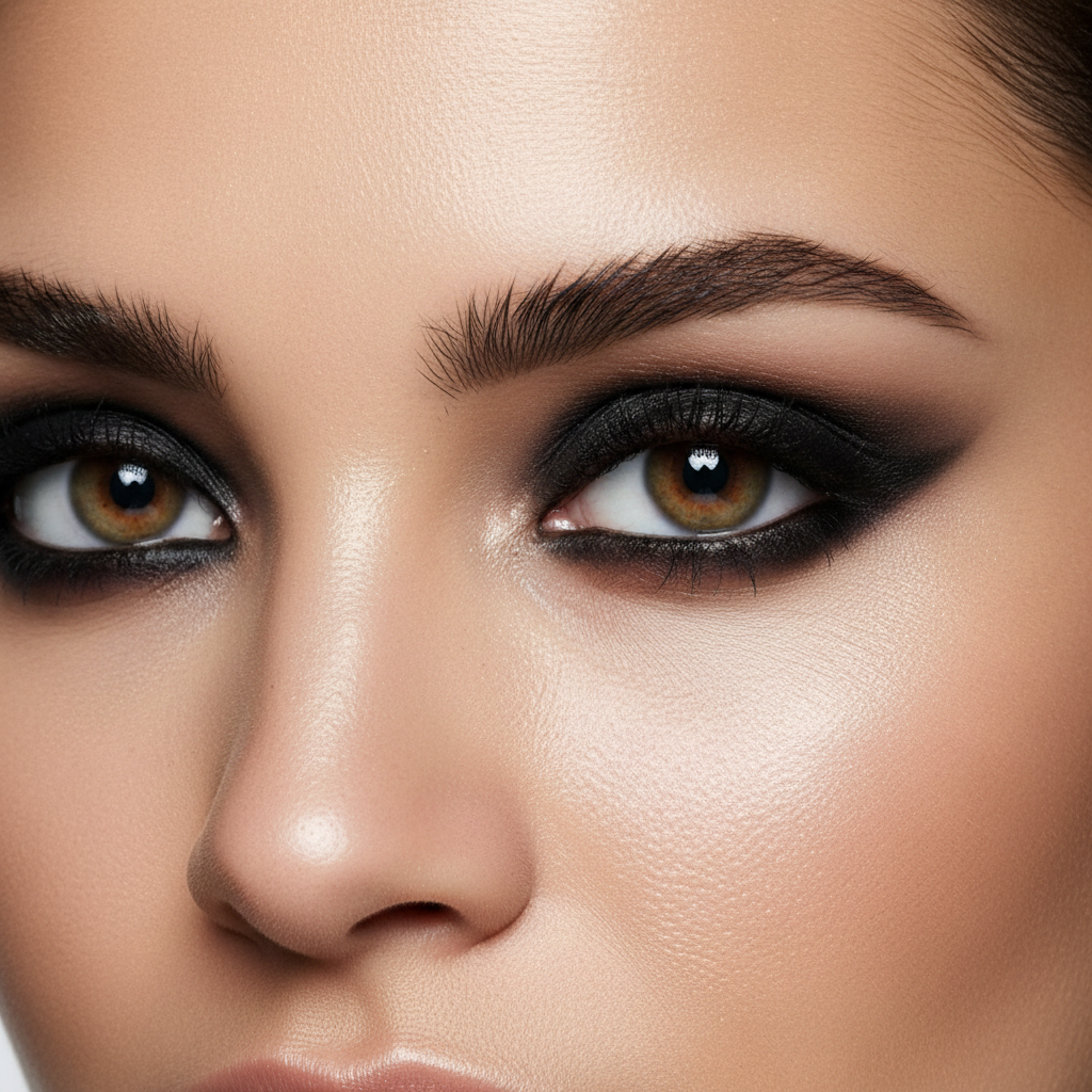 Close-up of stunning eyes with Exposed black kohl eyeliner perfectly applied