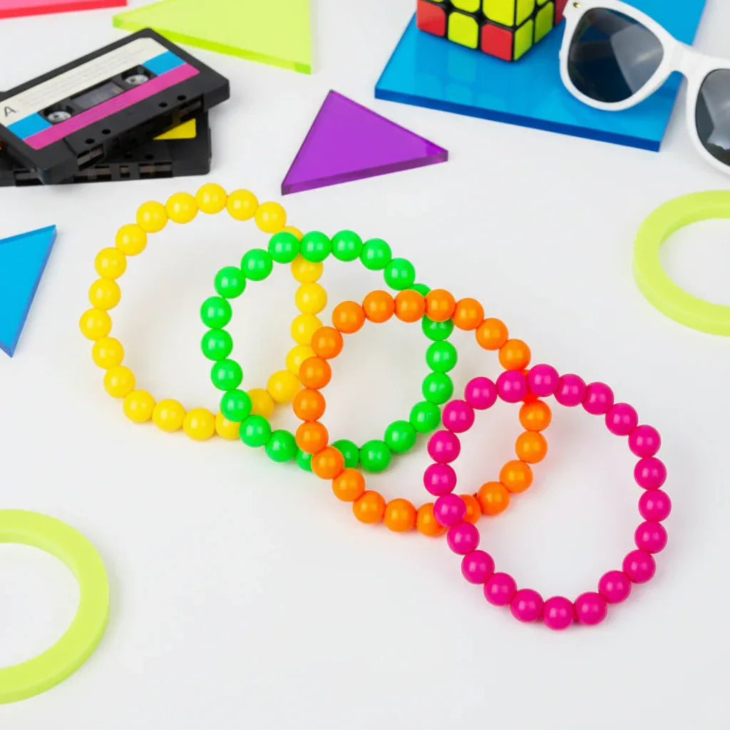 Wicked Costumes 80s Neon Bead Bracelets - 4 Pack Retro Party Favors - Why Not Shop