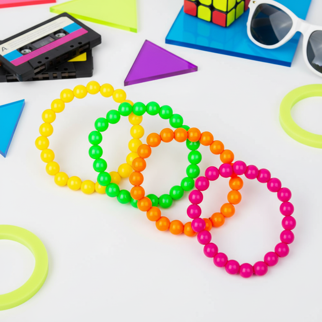 80s Neon Bead Bracelets - 4 Pack: Retro Party Favors | Merthyr Tydfil | Why Not Shop Online