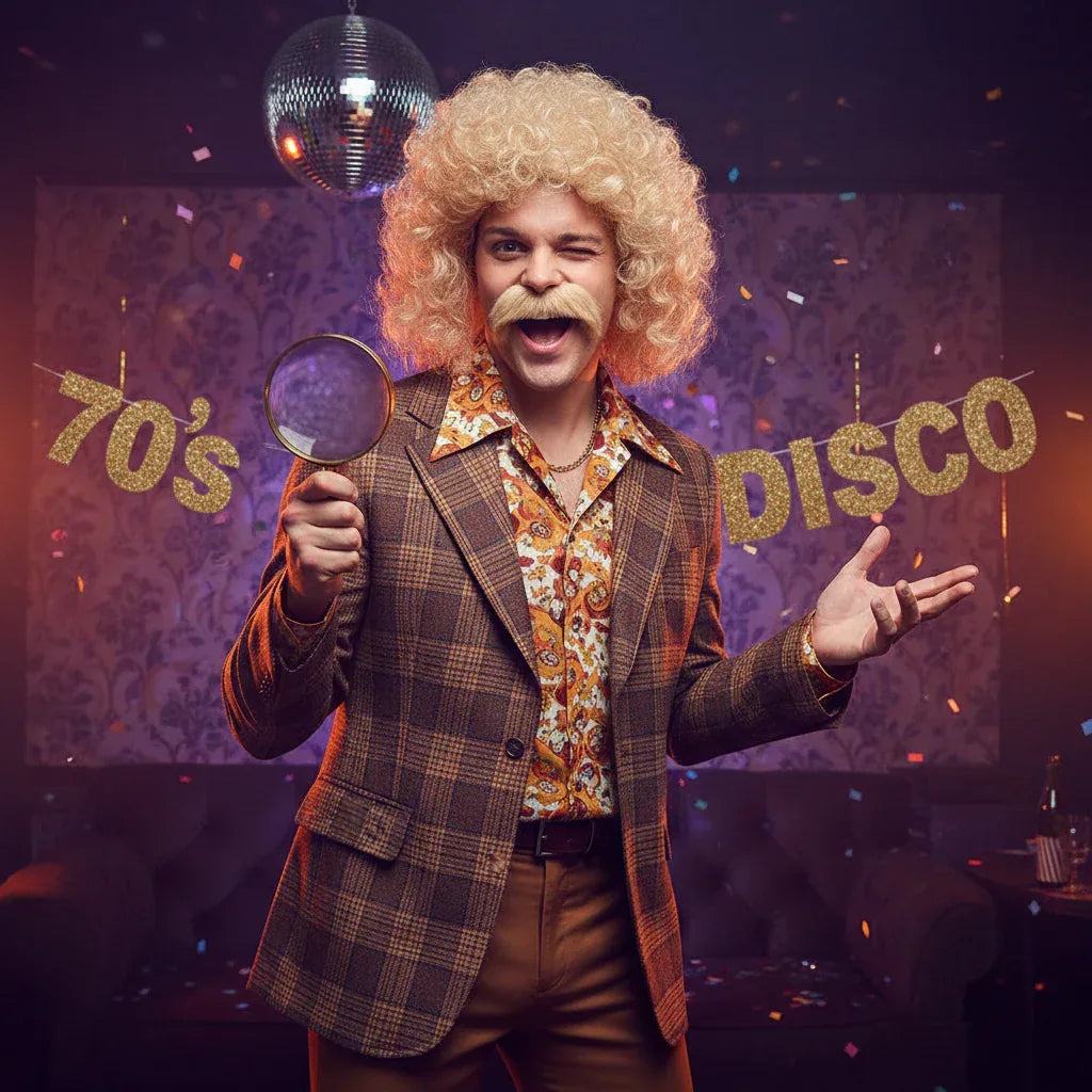 Wicked Costumes Dirty Blonde Perm Wig & Moustache Set for Men - Why Not Shop