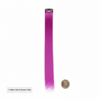Stargazer Baby Hair Extension Fuchsia flat lay beside a pound coin showing product size and scale