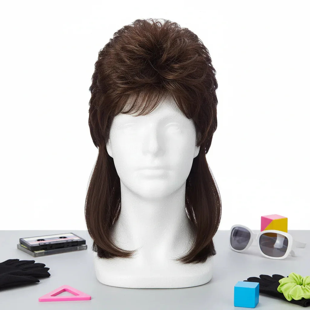 Wicked Costumes Men's 80s Mullet Wig - Retro Brown Party Hair - Why Not Shop