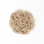 Heat resistant curly messy hair bun in warm blonde 101 New Love shade on pure white background, Amazon and eBay compliant hero shot