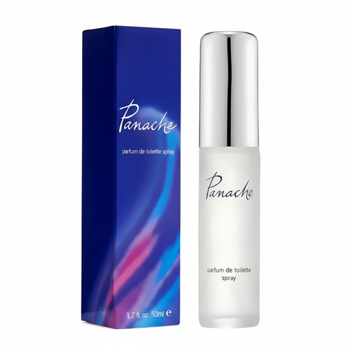 Panache Parfum De Toilette Spray 50ml — frosted white bottle with silver cap and royal blue box on white background