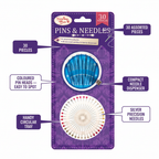Sewing Box pins and needles 30-pack feature infographic with callout labels highlighting key product features