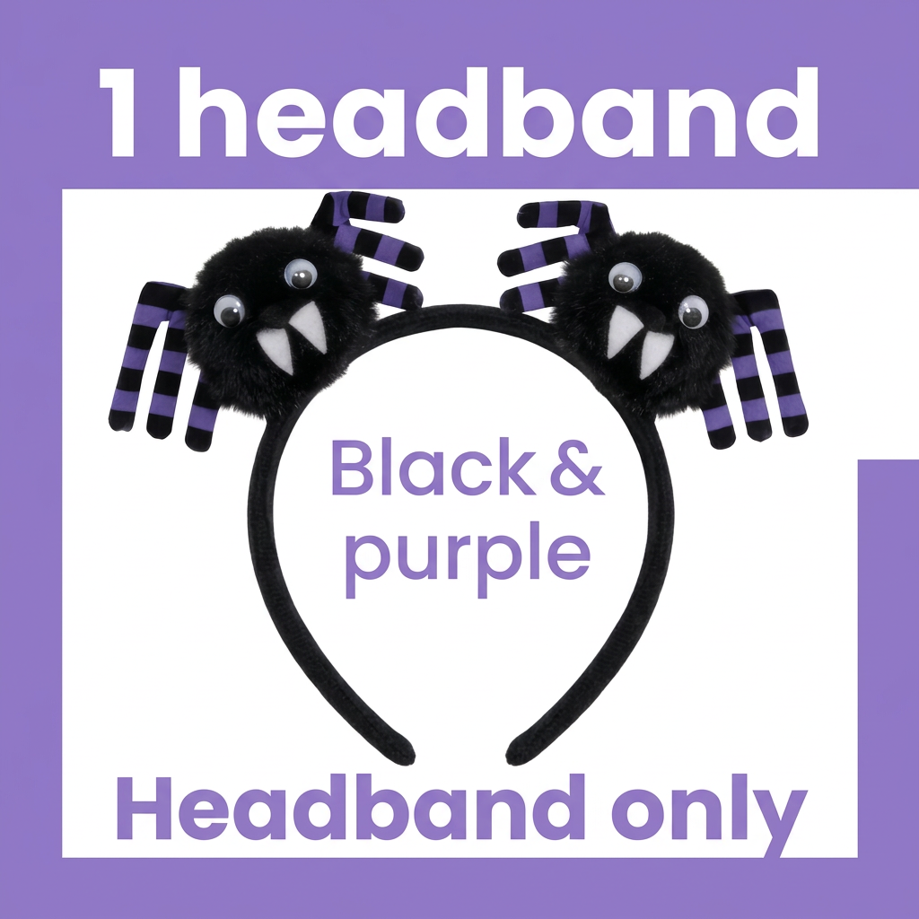 Black and purple spider headband information graphic showing one headband only