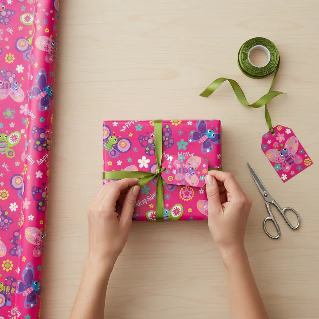 Folded Wrap & Tags Butterflies Pink - Why Not Shop