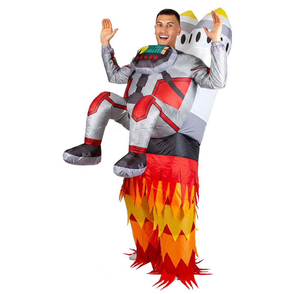 Inflatable Rocket Man costume on pure white background — studio hero shot, Amazon/eBay compliant
