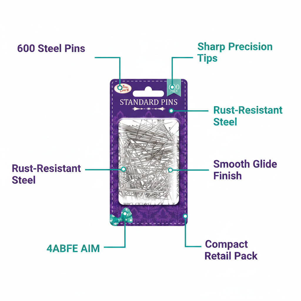 Sewing Box Standard Steel Pins 600 Pack