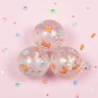 Scrunchems Pets Diddy Squish Stress Balls Pack of 3 arranged on pastel pink background with paw prints and glitter confetti