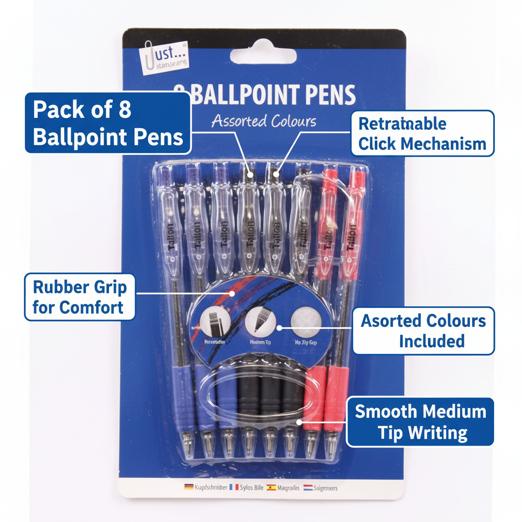 Tallon 8 Retractable Rubber Grip Pens