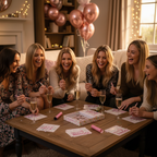 Group of women laughing and playing a party bingo game on a cosy hen party girls night in – Why Not Shop