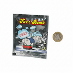 Henbrandt Silver Fart Bomb Bag flat lay beside British pound coin for scale on white background