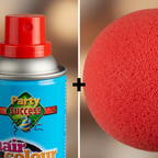 Close-up detail of red hair colour spray nozzle and red foam sponge nose texture