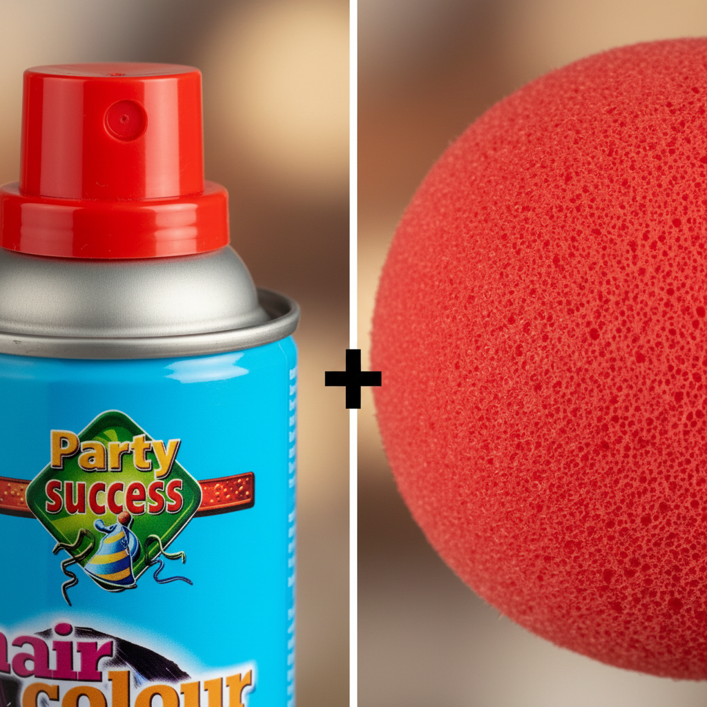 Close-up detail of red hair colour spray nozzle and red foam sponge nose texture