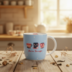 Gift Mug You're Tea-Riffic ceramic novelty mug on a rustic wooden table with teapot and flowers