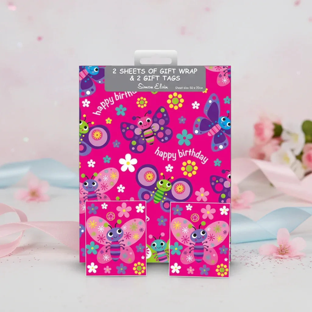 Folded Wrap & Tags Butterflies Pink - Why Not Shop