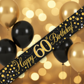 9ft Sparkling Fizz 60th Birthday Banner in black and gold holographic - premium party decoration