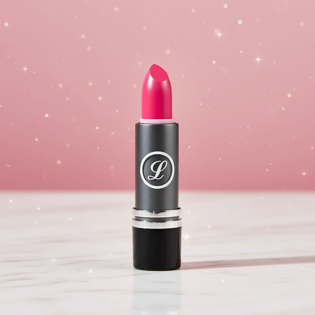 Laval Lipstick Candy Sizzle 07 vibrant pink lipstick on elegant rose gold marble background