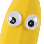 Close-up of googly eyes on Squeeze & Stretch Stress Relief Banana toy