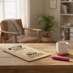 Tallon Lucky Charm Bingo Board on wooden table in cosy setting with bingo dabber and cup of tea