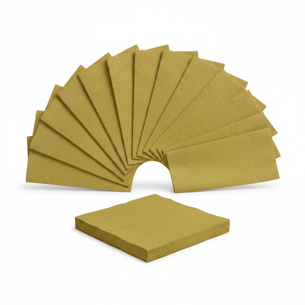 Unique 20 Pack Gold Luncheon Napkins 32.3cm on white background
