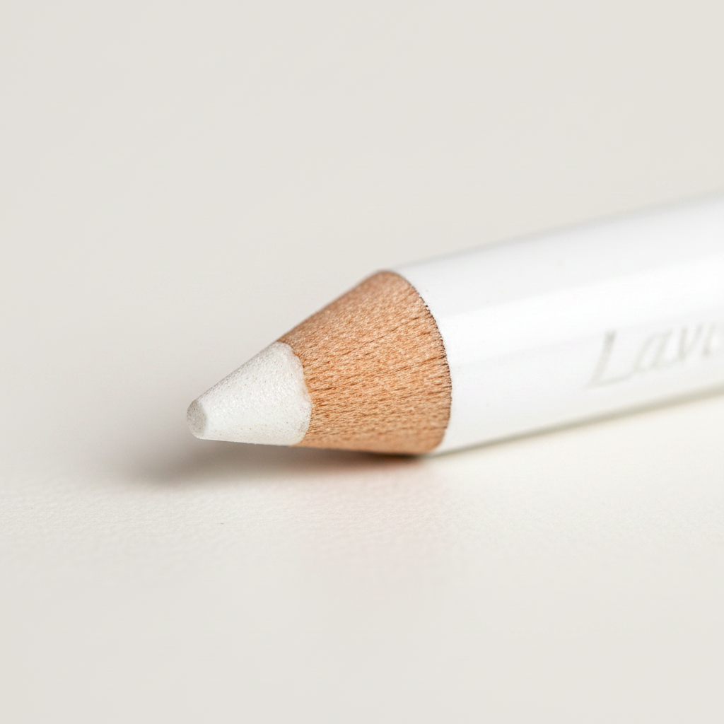 Close-up of sharpened white pearl pigment tip of Laval Eye Shader Eyeshadow Pencil