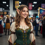 Cosplayer wearing realistic elf pixie ears at fantasy convention event