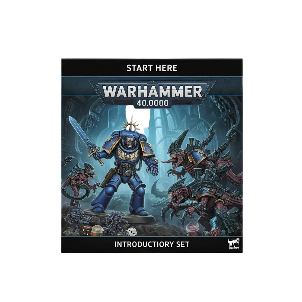 Warhammer 40,000 Introductory Set box with dramatic sci-fi background
