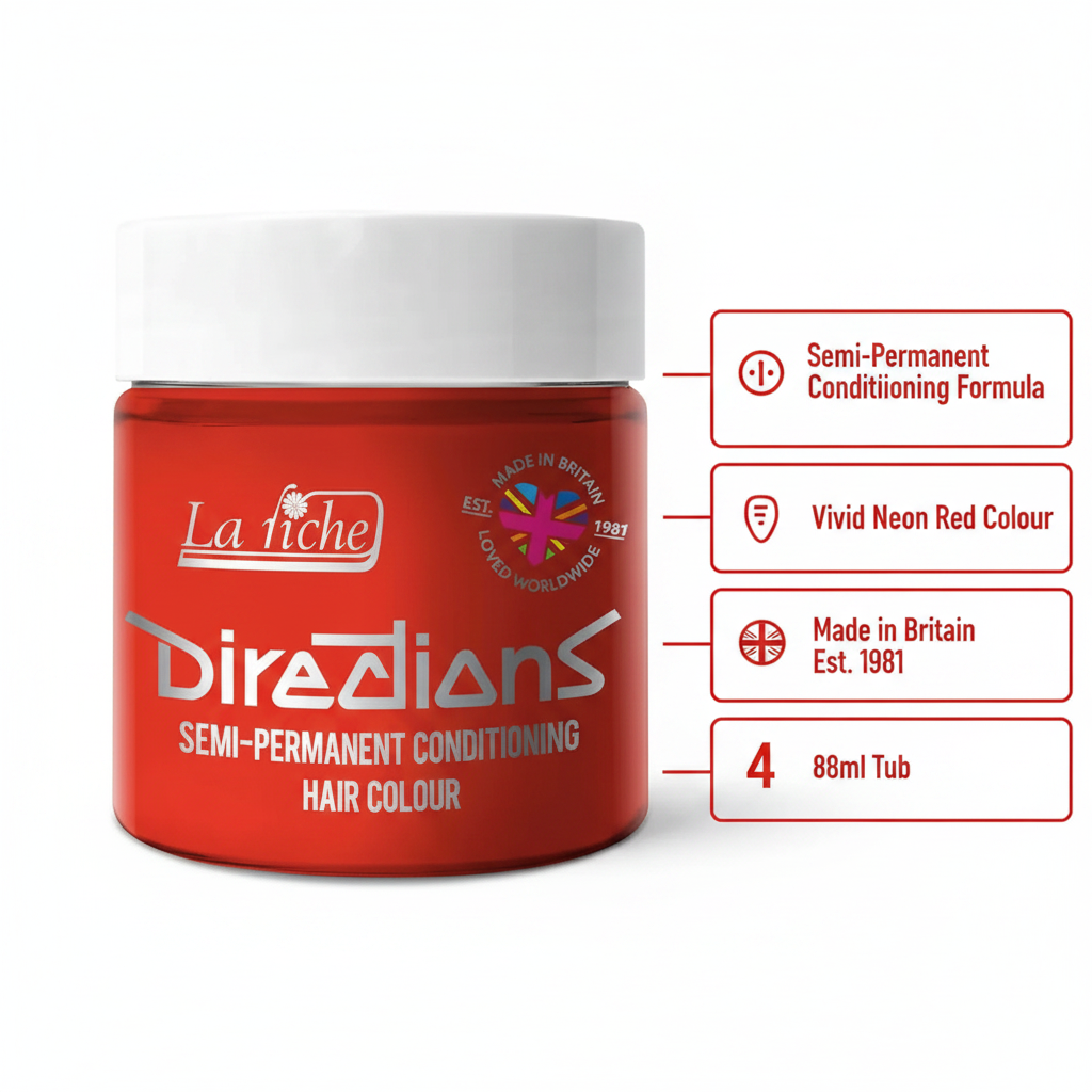 La Riche Directions Neon Red Hair Dye 88ml - Feature Infographic Key Benefits