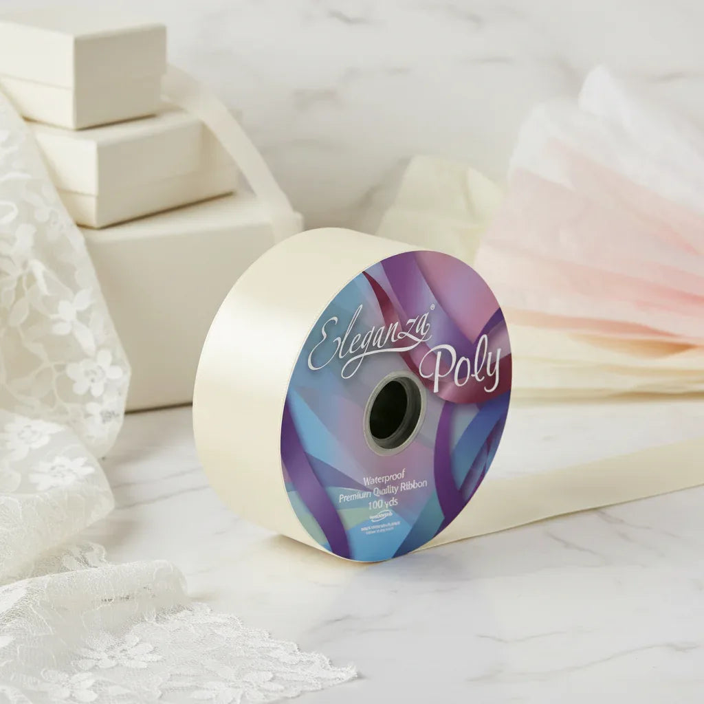 Eleganza Poly Ribbon 50mm x 91m (100yds) Ivory - Why Not Shop